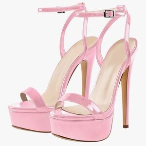Women's Pink Patent Platform Ankle-Strap High Heels